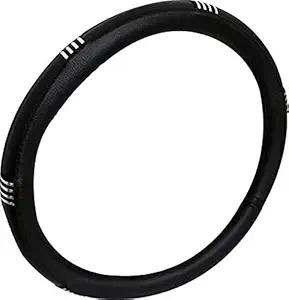 Auto Garh Leather Steering Cover for Tata Indica Vista (Chrome, Black)