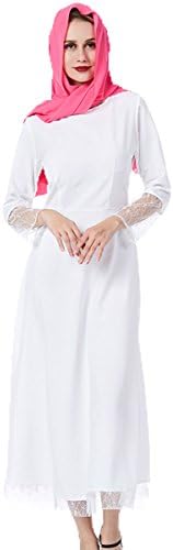 Womens High Neck Long Sleeve Ankle Length Lace Patchwork Muslim Wear Dresses
