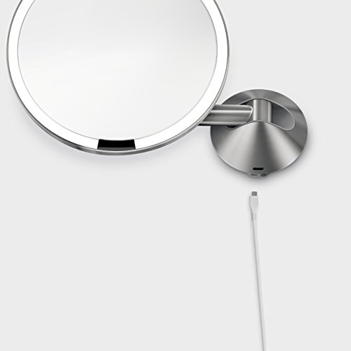 simplehuman Wall Mount Sensor Mirror, 5x Magnification – Tru-Lux Light System – 20 cm - 8