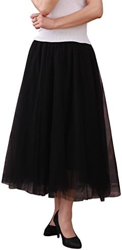 Relaxfeel Elastic Waist A Line Long Tutu Tulle Maxi Skirt Black