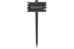 Bütic GmbH Acrylglas Pflanzschilder Holzbrettoptik grau transparent + Wunschname Kräuterschilder, Gartenschilder - wetterfest, Pflanzenname:Rosmarin