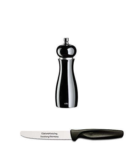 Cilio Pfeffermühle "Verona" schwarz lackiert 15 cm + Edelstahlstyling Universalmesser im Set