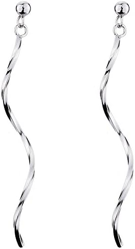 Luckyfree Waves Ear Screws Girl 925 Pure Silver Simple Tassels Ear Fall Earrings Long Ears