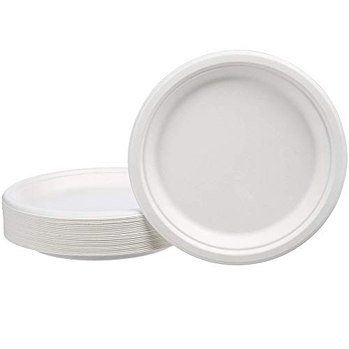 AukCherie Assiette Jetable Noel Assiettes 9 inch/23cm Assiettes Jetables Anniversaire Assiettes en Carton Disposable Plates 50 Pcs Assiettes Papier pour Anniversaire, Fête, Mariage (9" Ronde)