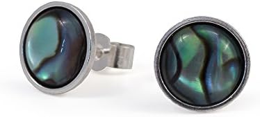Sterling Silver, Abalone Shell Mens Stud Earrings, Bezel, 8 mm