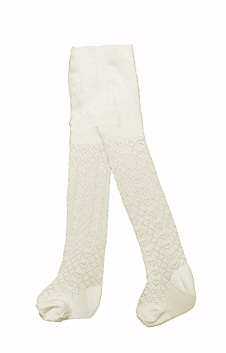 Baby Girls Gorgeous CREAM Embroidered Hearts Design Tights - Tiny Baby Size