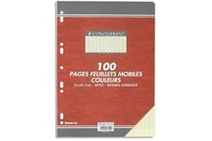 OXFORD OFFICE Feuillets mobiles 21x29,7 cm 100 pages grands carreaux jaunes 80g