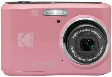 Kodak Fotocamera digitale PixPro FZ45 da 16 MP con registrazione video Full HD 1080p, zoom ottico 4x e obiettivo grandangolare da 27 mm, colore rosa pastello.