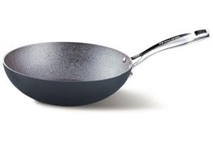 Pensofal, Padella Wok, Serie Invictum®, Saltapasta, Antiaderente, Diametro 28 cm, Manico in acciaio inox, Utilizzabile in Forno, Adatto All' induzione, Interno Bio Stone, Esterno Grigio