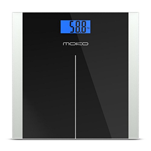 MoKo Digital Personenwaage - Körperfettwaage Digitalwaage Fettwaagen Haushaltsübliche Federwaage mit Körperfettanalyse 5kg-180kg, mit Automatischen Ausschalten und Anschalten für Herrn, Damen uns Kinder, Schwarz