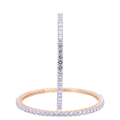 RATNAVALI JEWELS American Diamond CZ Gold Plated Solitaire Bangles for Women/Girls RV3152GJ