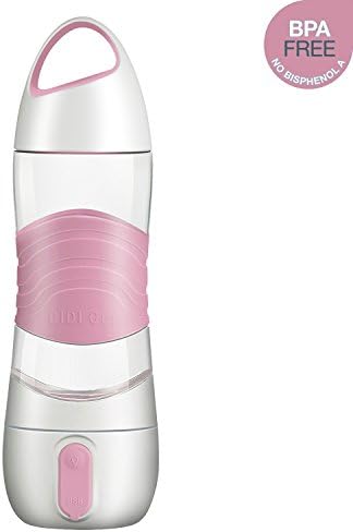 KINYEE Water Bottle, 4 IN 1 Smart Reminder Water Bottle, 14 Ounce Hydrating Plastic Cup with USB Charge, LED Flashlight, SOS Light, Humidifier. Sports Water Bottle for Fitness, Outdoor and More(Pink)