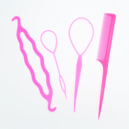 GL Fashions® 4 Pcs Set Styling Clip Bun Maker + Hair Twist Braid Ponytail Comb Tool Accessories (Pink)