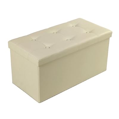 Songmics 76 x 38 x 38 cm Pouf Coffre de Rangement Pliable chargement max. de 300 kg beige LSF40M