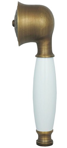 Nostalgie Retro Handbrause Brausekopf Duschbrause Dusche Duschkopf Regenbrause mit weißem Keramik Griff Vintage Antik Messing 070 - 7