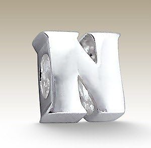 Silver 'Letter N' Bead - Fits On Pora Chamilia Trollbeads Silverado Amore Baci Biagi Bracelets