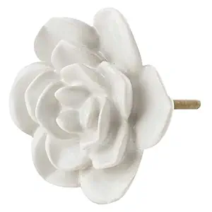 IndianShelf 2 Piece Handmade White Flower Cupboard Door Handles Ceramic 6.35 cm