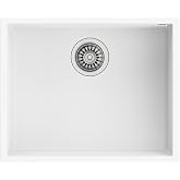 TEKA Undermount Sink 1 Bowl Granite, 50 cm, Depth 20 cm, Impact and Temperature Resistant, Non-Porous Finish, Drain with Bask
