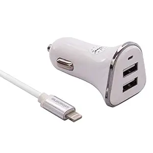 Blackcat Dual Port Fast Car Mobile Charger 3.1A Jiffy D with iPhone Lightning Cable| Fast Charging Compatible | 3.3 ft (1m) Long | White