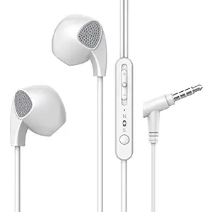 Pebble Zest BassBuds - Heavy Bass Ear-Pod Design Wired Earphones with Inbuilt Mic - White