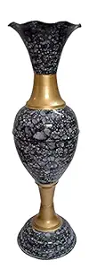 Ethnic Karigari Long Big Metal Flower Vase for Drawing Room, Hall, Living Area 60 cm (Gold Black Cloud)