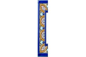 TORO DEL ORO Números casa. Numeros y Letras en azulejo. Ceramica esmaltada, Pintados a Mano técnica Cuerda Seca. Nombres y direcciones. Diseño Arco Azul 5,5x10,5 cms (Cenefa "Margen estrecho")