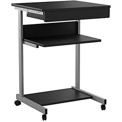 Yaheetech Bureau Ordinateur Roulant Table Informatique Poste de Travail /1 Tiroir et 2 Etagères / 56 x 51 x 79 cm Noir