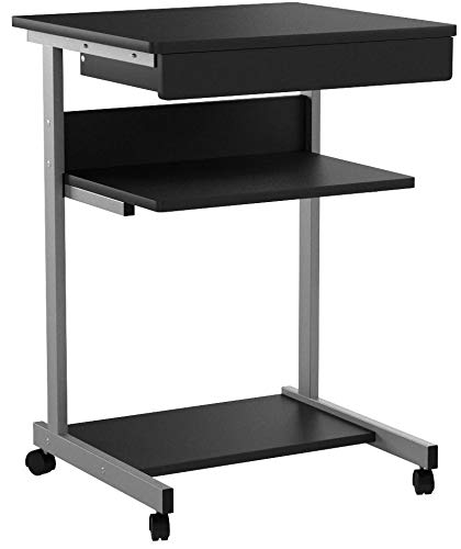 Yaheetech Bureau Ordinateur Roulant Table Informatique Poste de Travail /1 Tiroir et 2 Etagères / 56 x 51 x 79 cm Noir