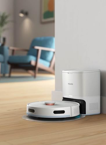 Philip Homerun 2000 Robot Aspirapolvere e scrub - Potenza extra forte, potenziatore per tappeti, radar LDS, stazione di automazione 70 giorni, applicazione Homerun, bianco artico (XU2100/25)