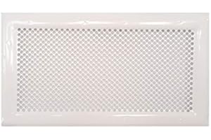 DEMLOU Rejilla de Ventilación Metálica Perforada Blanca 33 x 18 cm RAL 9016 – Acero Galvanizado, Difusor de Calor para Chimeneas y Convección.