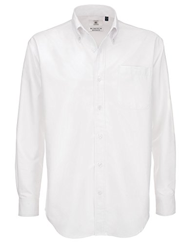 BC Footwear B&C Mens Oxford Long Sleeve Shirt, Camisa de Oficina para Hombre, Blanco (White 000), 16.5 (Talla del Fabricante: Large)