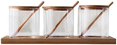 DFHHG® Spice Jar Seasoning Box Salt Bottle Sugar Cans Bamboo Combination Transparent Glass Simple Home Storage