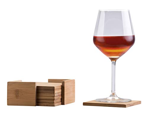 Guilty Gadgets  ® Lot de 6 sous-Verres carrés en Bambou avec Support - pour Tasses à thé et à café, Tasses, Boissons, Tapis en Verre