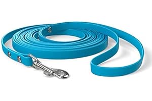 SNOOT Correa de Arrastre de 5 m, Correa para Perros, Lazo de Mano, Azul Cian, extraestrecha, repele la Suciedad y el Agua