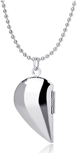 Half Heart Locket Necklace That Holds Pictures Pendant Charm Silver Plated Jewelry For Women Men