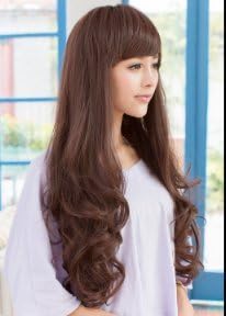 Wig Long curly hair Big wave Air bangs-F