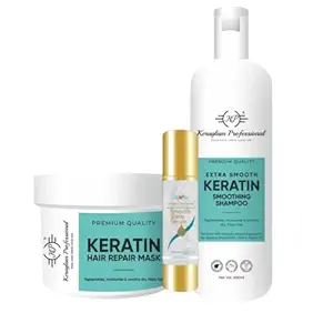 Keratin Smoothing Shampoo with Keratin Hair Repair Mask & Smooth Shine Hair Serum (Combo Kit) best for After Keratin Treatment by Keraglam Professional