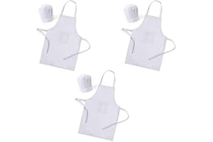 DELIEX DELICIAS DE EXTREMADURA Deliex Set de Delantales infantiles + Gorros de Cocina en color blanco con bolsillo - Delantal para Niños Juveniles en material Non-Woven y Talla Única