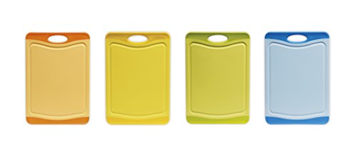 Excelsa Security Schneidebrett antibakteriell Kunststoff, Orange/Gelb/Grün/Hellblau, 29 x 20 x 2 cm