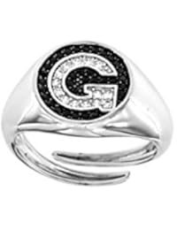 Broky & Co Anello Lettera G in Argento 925 con Zirconi Bianchi e Neri Regolabile da 11,5 ITA