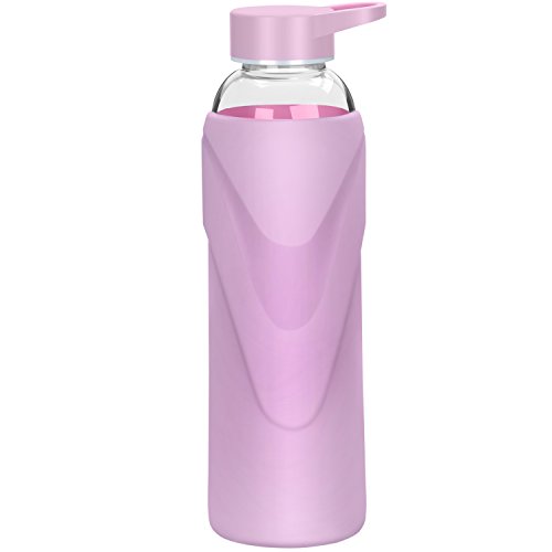 Justfwater Bottiglia di Acqua in Vetro Borosilicato Con Custodia in Silicone 1000 ml