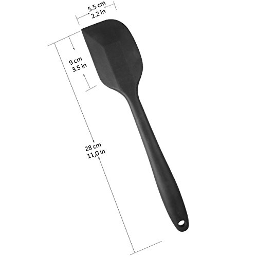 Silikon Mixer Teigschaber Backpinsel Set – Silikonschaber Küchengeräte Kleine Schmal Teigspachtel – Backzubehör Küchenhelfer Set Topfset Kochbesteck – mit stabilem Edelstahlkern zum Kuchen Backen und Mixen, Einteilig, 28cm in Schwarz - 3