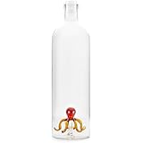 Balvi - Octopus botella de vidrio para agua. Contiene la figura de un pulpo. Incluye un tapón de silicona.