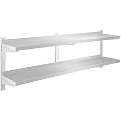 Royal Catering Étagère Murale Rangement Cuisine 2 plateaux RCWR-160.2 (160 cm de long, éléments pour montage mural, design moderne, inox)