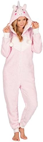 Ladies Hooded All In One Pyjamas Sleepsuit Onesie Nightwear (Small/Medium, Panda Snuggle Pink)