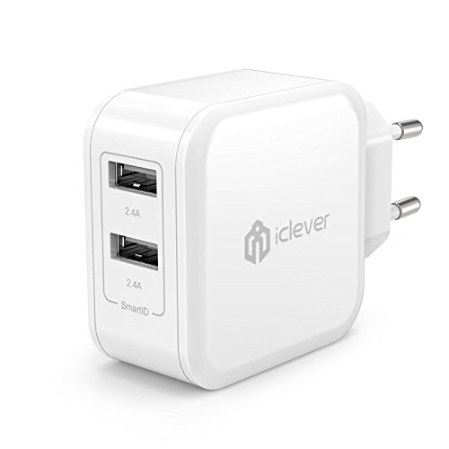 iClever BoostCube IC-TC02 4,8A 24W Dual USB Ladegerät 2-Port Reise Ladeadapter mit SmartID-Technologie für iPhone, Apple, Samsung, Android Smartphones und Tablets PC, Weiß
