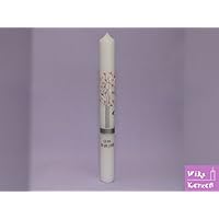 Kommunionkerzen Konfirmationskerze Kerze zur Kommunion Taufkerzen Mädchen 400x40mm inkl. Beschriftung alle Motive Handgefertigt auf Kerze Lebensbaum Rosa