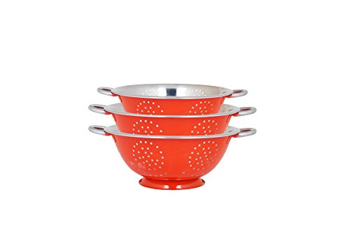 Kosma Set von 3 Stück Edelstahl/Griff tief Colanders, Größe 18 cm, 22 cm und 28 cm | Pasta Salat Obst Lebensmittel Sieb in der Farbe Orange - 2