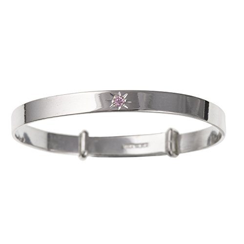 Armreif für Babys, 6 mm rosa Zirkonia, 925 Sterlingsilber, 6 mm breit, erweiterbar, in 3 Größen erhältlich, inklusive Geschenkbox/Geschenkbeutel
