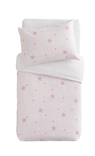PMP Printed Bedding Set, Duvet Cover and Pillowcase Stars Design 100 x 140 cm Pink